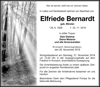 Traueranzeige von Elfriede Bernhardt von Neue Presse Coburg