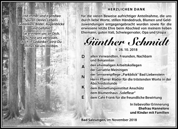 Traueranzeige von Günther Schmidt von Südthüringer Presse