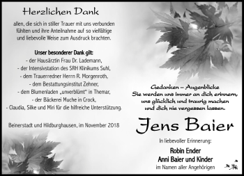 Traueranzeige von Jens Baier von Südthüringer Presse