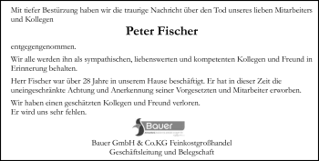 Traueranzeige von Peter Fischer von Neue Presse Coburg
