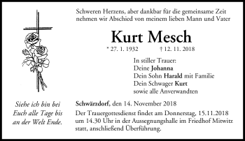 Traueranzeige von Kurt Mesch von Neue Presse Coburg
