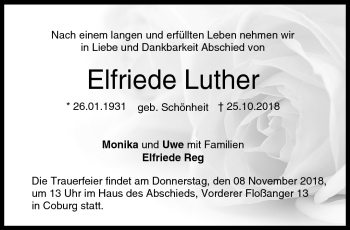 Traueranzeige von Elfriede Luther von Neue Presse Coburg