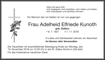 Traueranzeige von Adelheid Elfriede Kunoth von Frankenpost