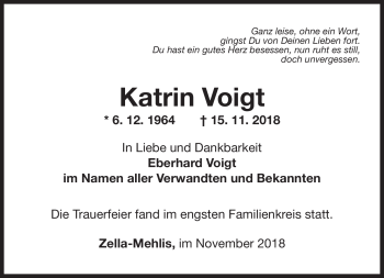 Traueranzeige von Katrin Voigt von Südthüringer Presse
