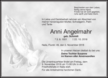 Traueranzeige von Anni Angelmahr von Frankenpost