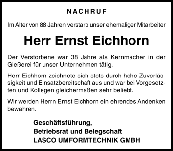 Traueranzeige von Ernst Eichhorn von Neue Presse Coburg