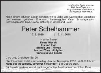 Traueranzeige von Peter Schelhammer von Neue Presse Coburg