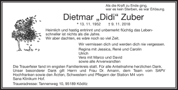 Traueranzeige von Dietmar 
