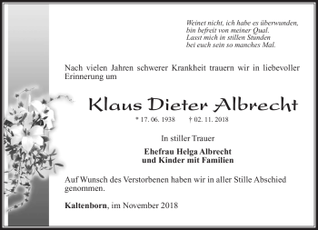 Traueranzeige von Klaus Dieter Albrecht von Südthüringer Presse