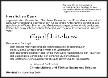 Traueranzeige von Egon Litzkow von Südthüringer Presse