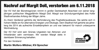 Traueranzeige von Margit Doll von Frankenpost