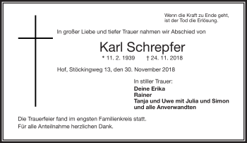 Traueranzeige von Karl Schrepfer von Frankenpost