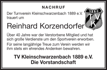 Traueranzeige von Reinhard Korzendorfer von Frankenpost