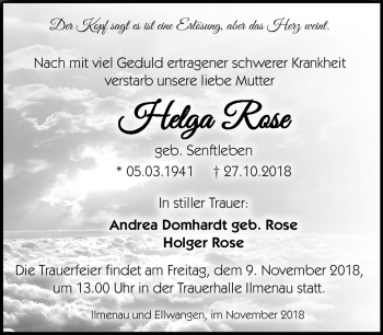 Traueranzeige von Helga Rose von Südthüringer Presse