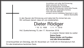 Traueranzeige von Dieter Rödiger von Frankenpost