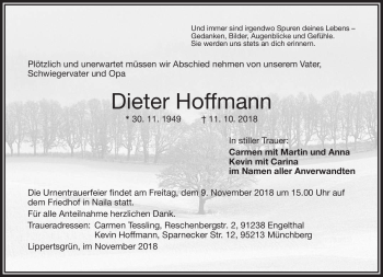 Traueranzeige von Dieter Hoffmann von Frankenpost