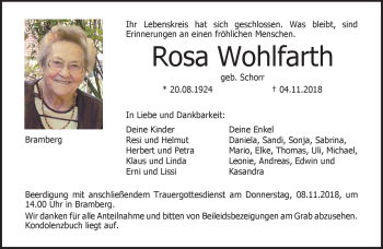 Traueranzeige von Rosa Wohlfahrt von Neue Presse Coburg