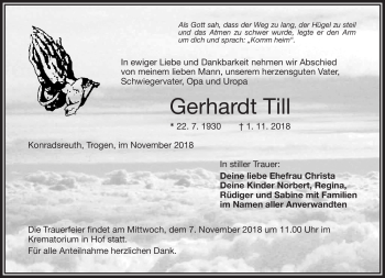 Traueranzeige von Gerhardt Till von Frankenpost