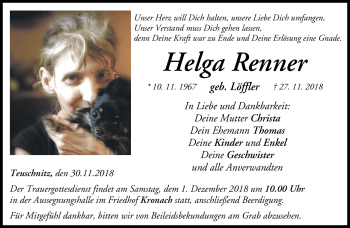 Traueranzeige von Helga Renner von Neue Presse Coburg