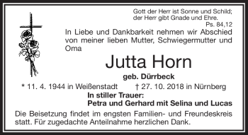 Traueranzeige von Jutta Horn von Frankenpost