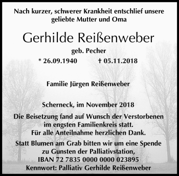 Traueranzeige von Gerhilde Reißenweber von Neue Presse Coburg