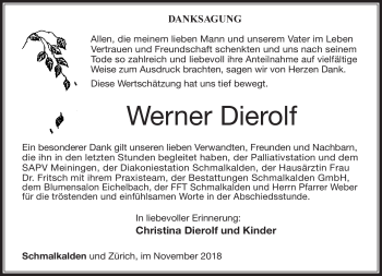 Traueranzeige von Werner Dierolf von Südthüringer Presse