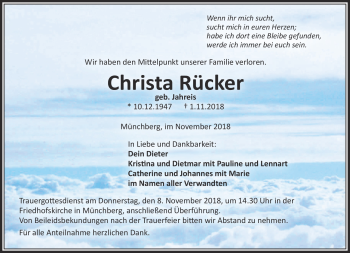 Traueranzeige von Christa Rücker von Frankenpost