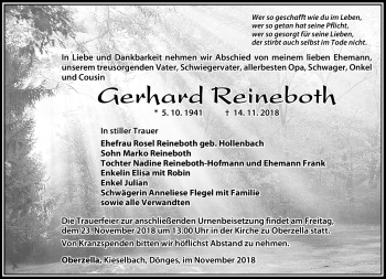 Traueranzeige von Gerhard Reineboth von Südthüringer Presse