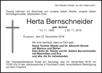 Traueranzeige von Herta Bernschneider von Neue Presse Coburg