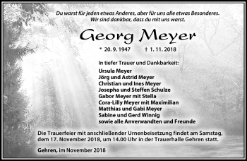 Traueranzeige von Georg Meyer von Südthüringer Presse