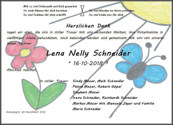 Traueranzeige von Lena Nelly Schneider von Südthüringer Presse