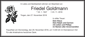 Traueranzeige von Friedel Goldmann von Frankenpost
