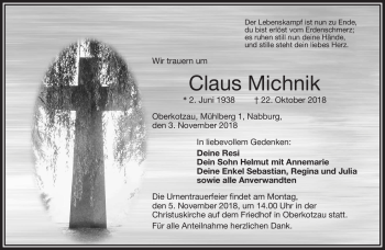 Traueranzeige von Claus Michnik von Frankenpost