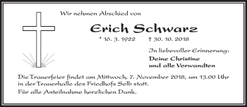 Traueranzeige von Erich Schwarz von Frankenpost