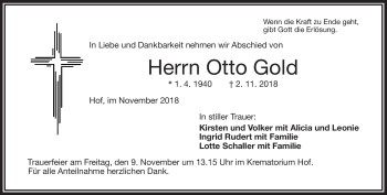 Traueranzeige von Otto Gold von Frankenpost