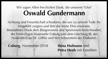 Traueranzeige von Oswald Gundermann von Neue Presse Coburg