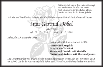 Traueranzeige von Gertrud Döbel von Frankenpost