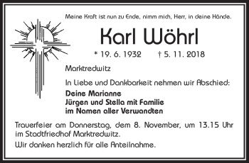 Traueranzeige von Karl Wöhrl von Frankenpost