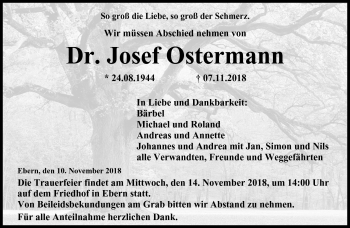 Traueranzeige von Dr. Josef Ostermann von Neue Presse Coburg