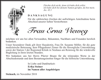 Traueranzeige von Erna Vieweg von Südthüringer Presse