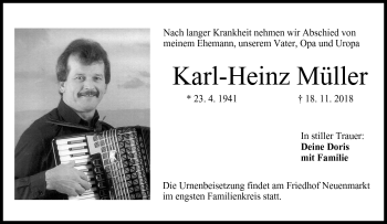 Traueranzeige von Karl-Heinz Müller von Frankenpost