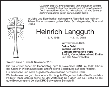 Traueranzeige von Heinrich Langguth von Neue Presse Coburg
