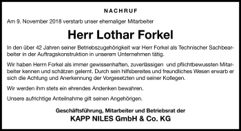 Traueranzeige von Lothar Forkel von Neue Presse Coburg