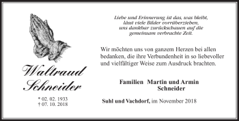 Traueranzeige von Waltraud Schneider von Südthüringer Presse
