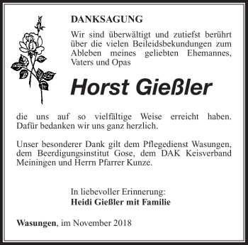 Traueranzeige von Horst Gießler von Südthüringer Presse