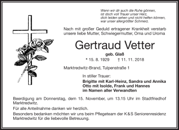 Traueranzeige von Gertraud Vetter von Frankenpost