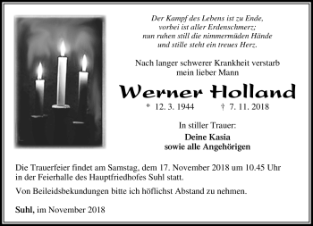 Traueranzeige von Werner Holland von Südthüringer Presse