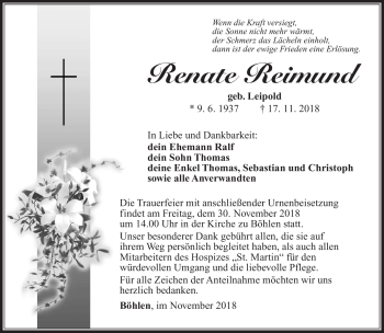 Traueranzeige von Renate Reimund von Südthüringer Presse