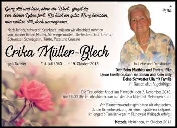 Traueranzeige von Erika Müller-Blech von Südthüringer Presse