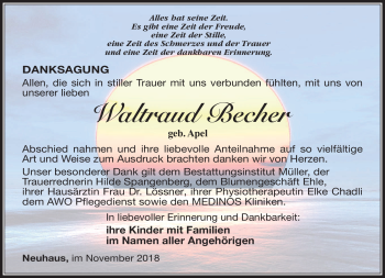 Traueranzeige von Waltraud Becher von Südthüringer Presse